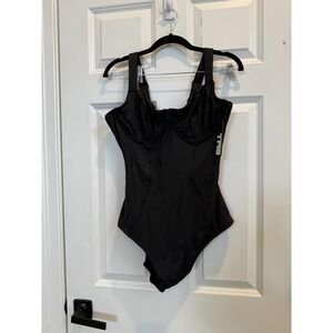 TA3 Lifty One Piece Swimsuit Black Lace Up Back Underwire Sculpting XL B/C Cup